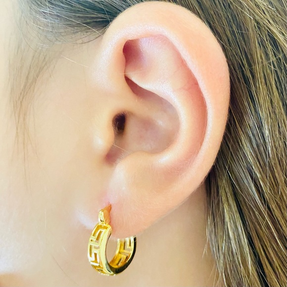 Greek Style Earrings, Small Greek Hoops - Picture 2 of 14